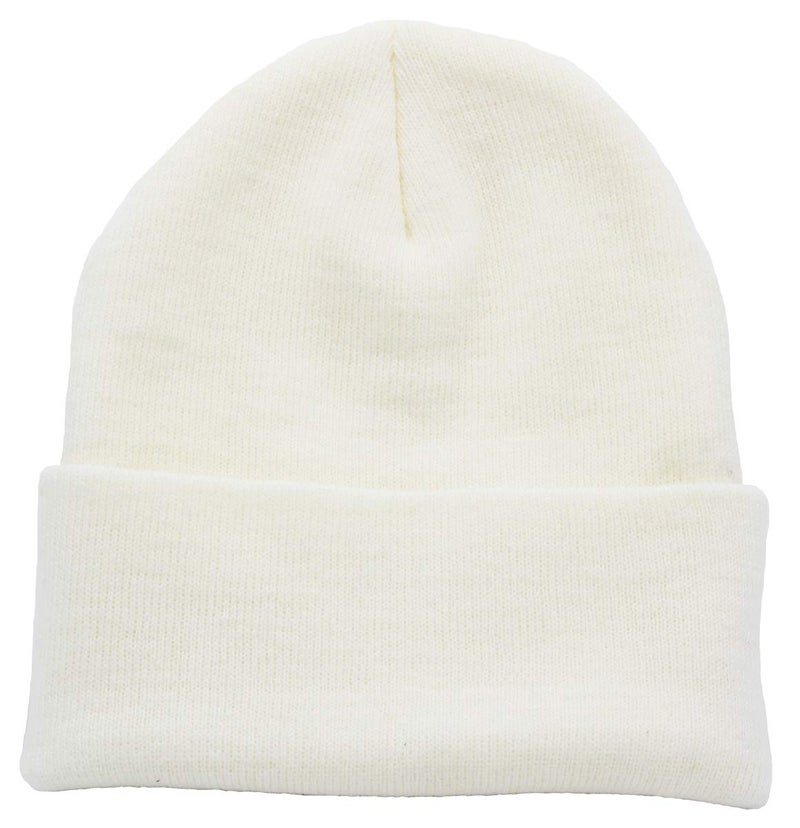 Top Level Beanie Men Women - Unisex Cuffed Plain Skull Knit Hat Cap, White - Image 1